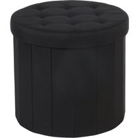 Image of Faux Leather Round Ottoman Black Black