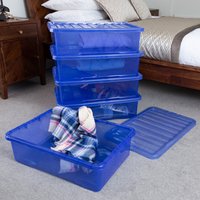 Image of Wham Crystal Set of 5 Underbed Boxes and Lids 32L Blue